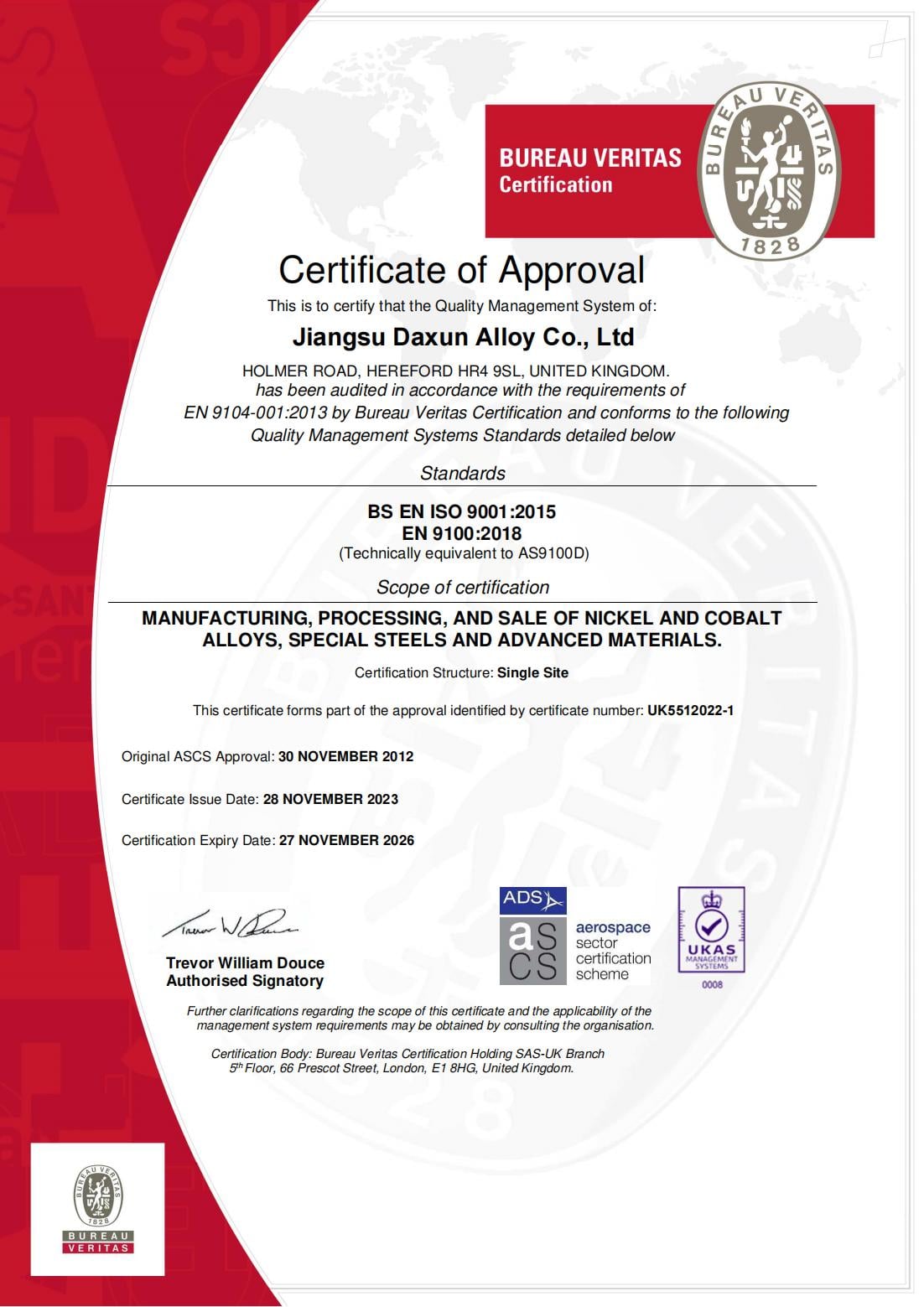 EN 9100 2018 Certificate