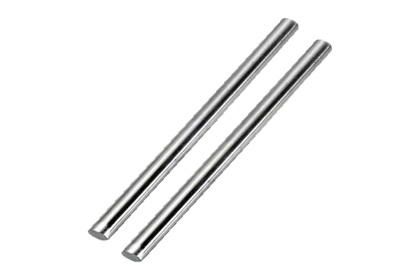 Stacked stainless steel rods in warehouse