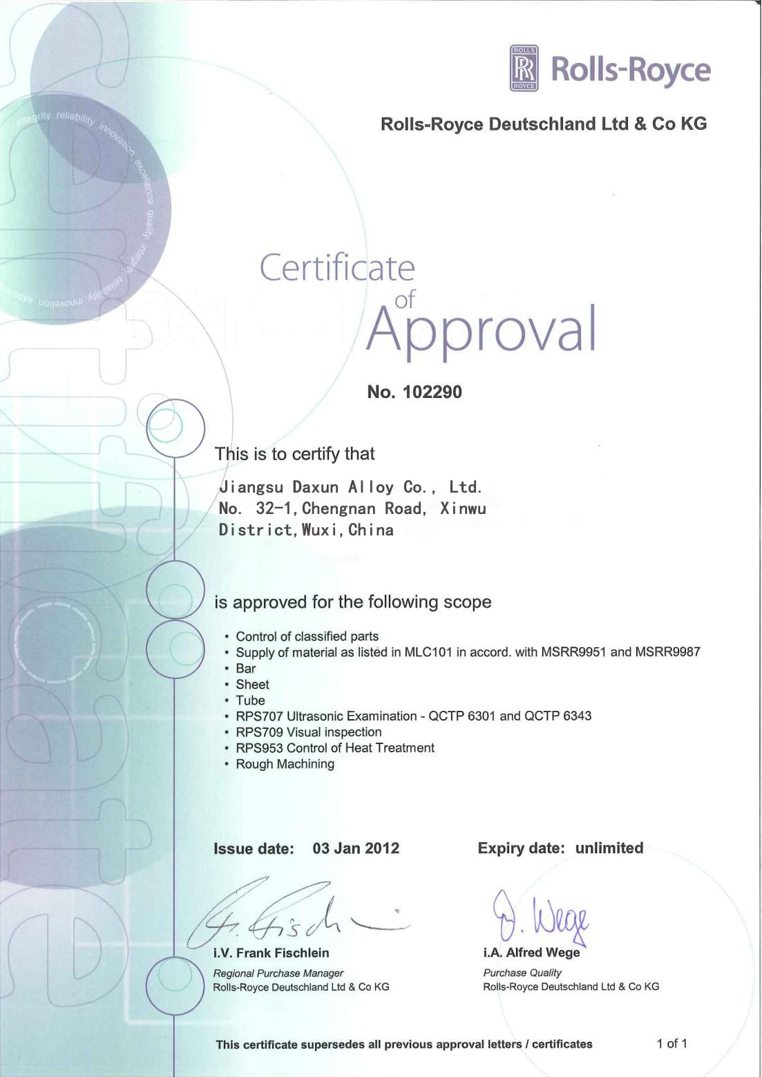 Rolls-Royce Aerospace Material Certification