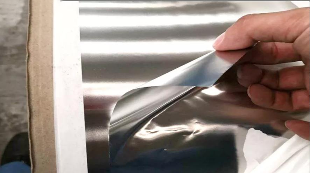 Macro surface of precision stainless steel foil showing surface finish and rolling texture