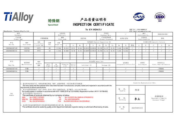 UNS S32750 Super Duplex 2507 technical material data