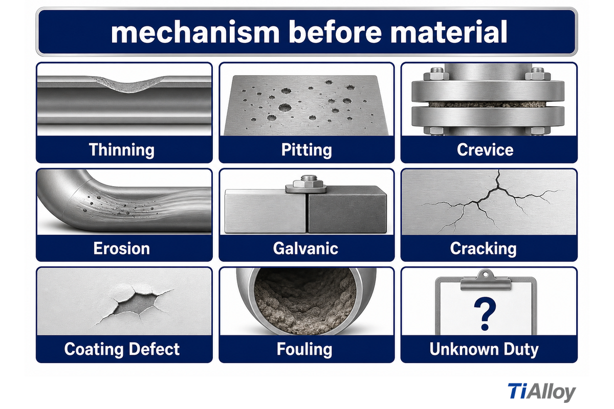 Nine evidence categories separate corrosion mechanisms from symptoms before material selection (AMPP)