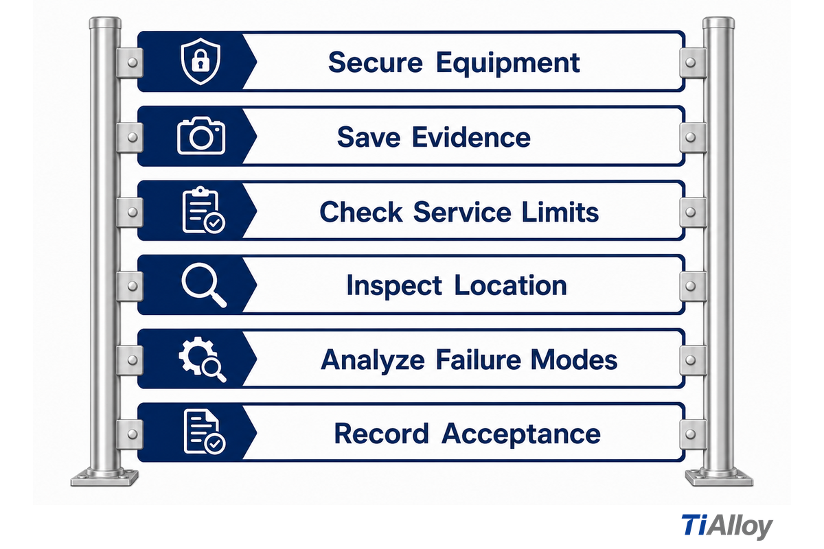 Failure triage secures equipment and checks service evidence before material changes (OSHA)