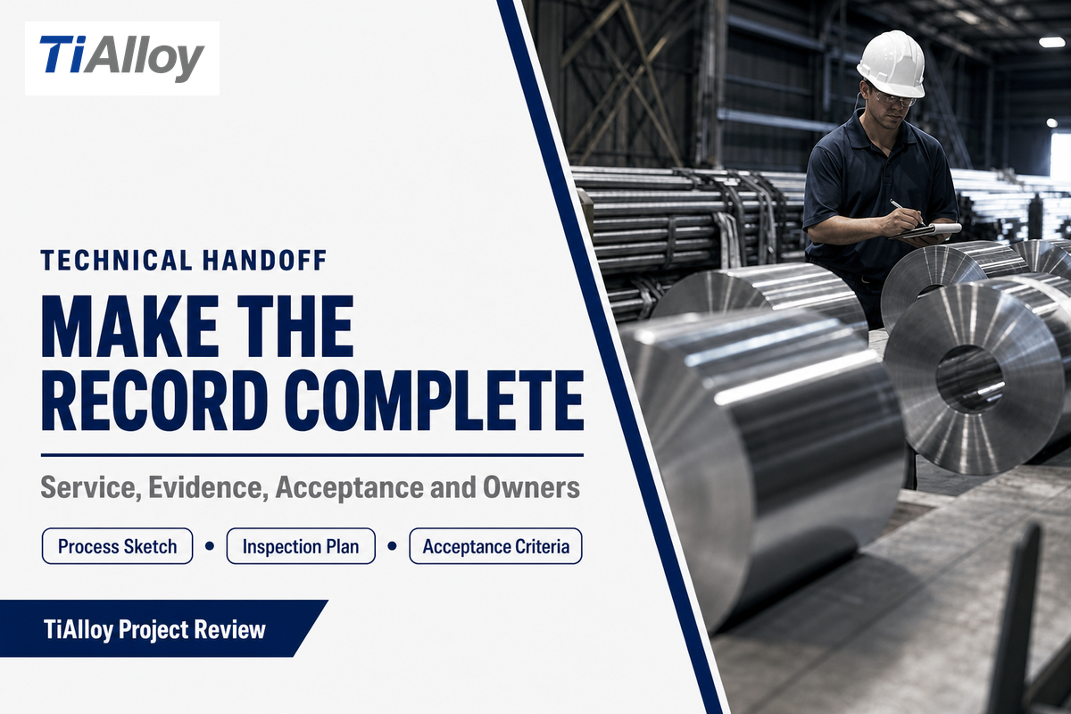 A technical handoff records service, risks, evidence, acceptance criteria and owners (TiAlloy)
