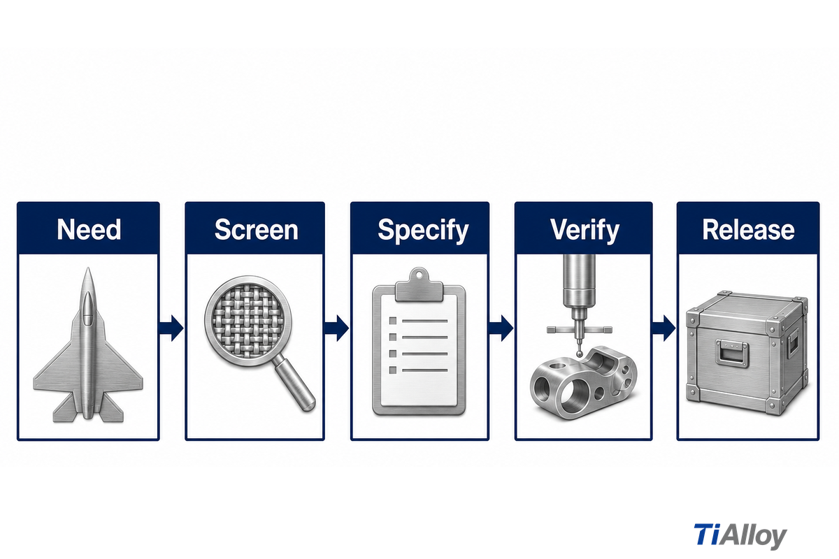 Five-stage aerospace material path from service need to authorized release (FAA and 14 CFR)