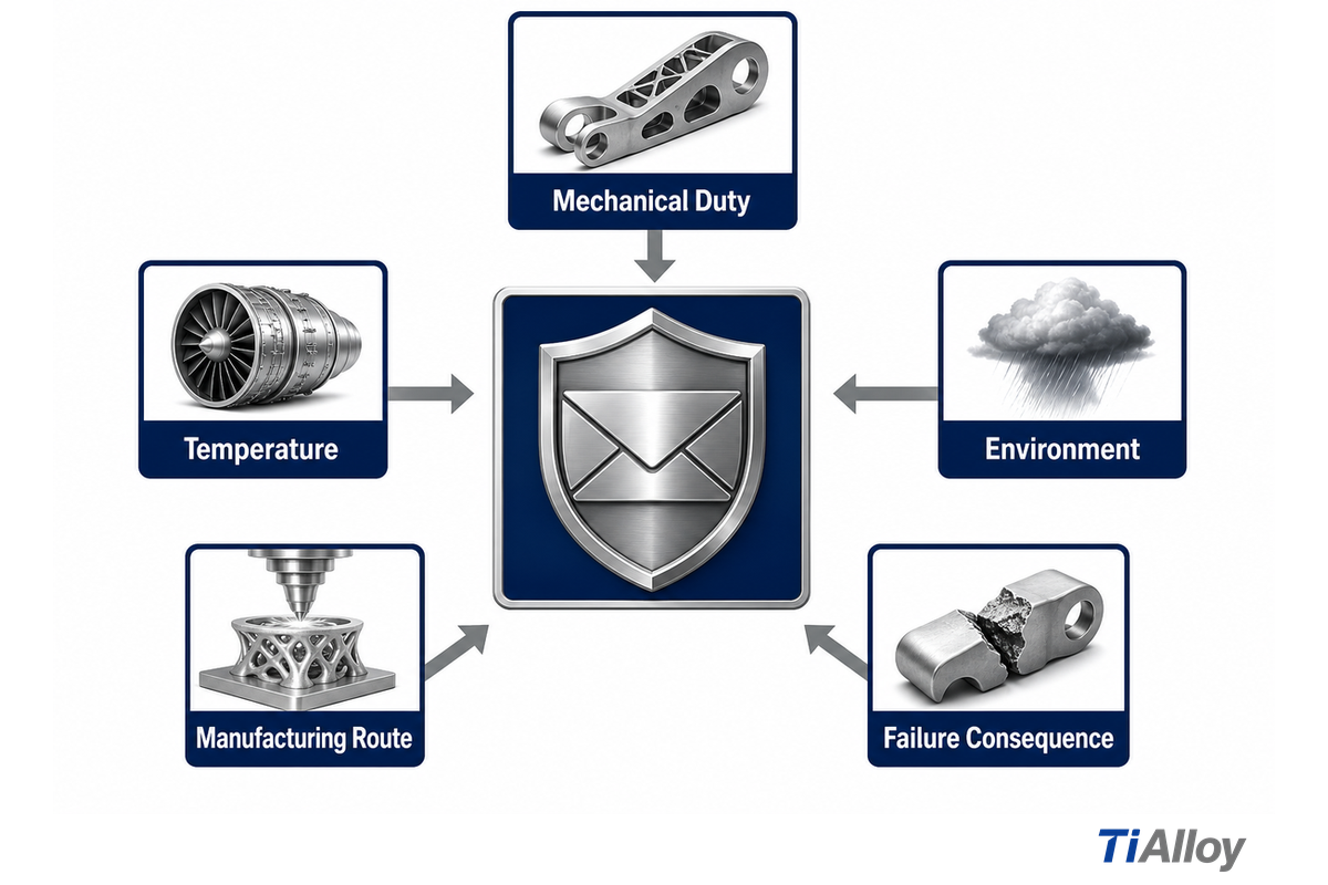 Five service-envelope inputs define aerospace material screening before an alloy is selected (AMPP)