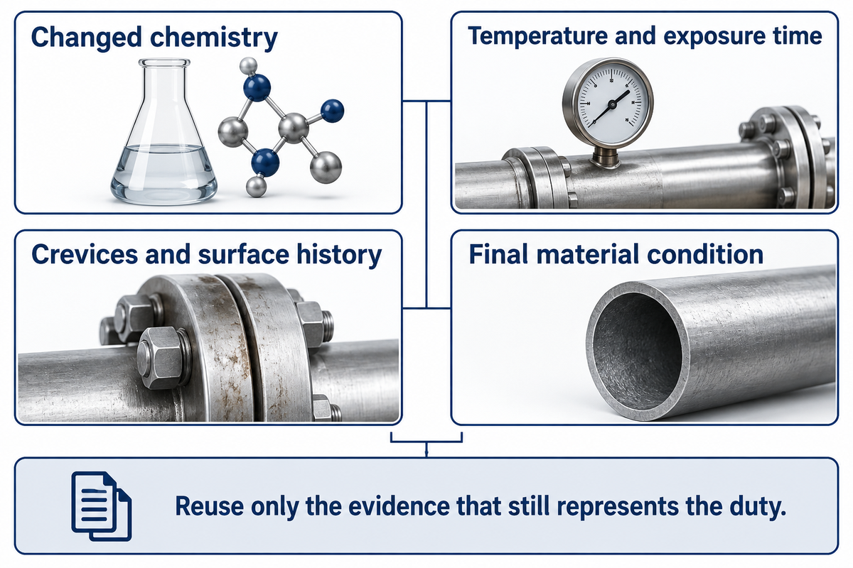 After a C22 service change, recheck chemistry, temperature/time, crevices, surface history and final condition.