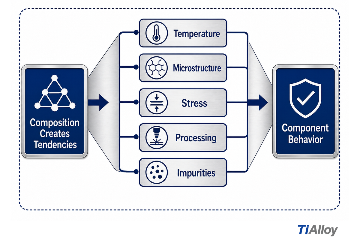 Composition tendencies pass through temperature, microstructure, stress, processing and impurities (Special Metals)
