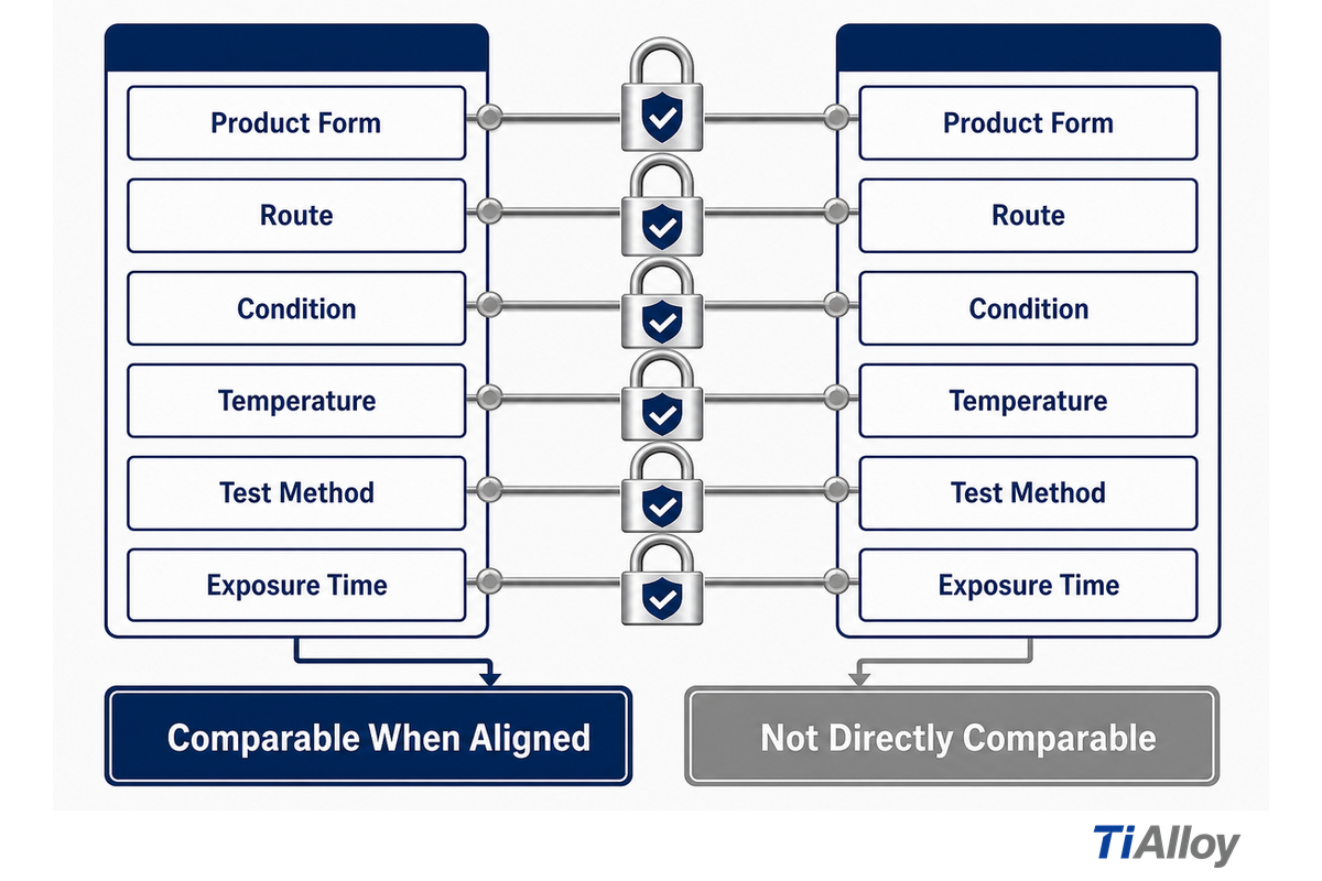 Nickel-alloy values require the same form, route, condition, temperature and test basis (Special Metals)